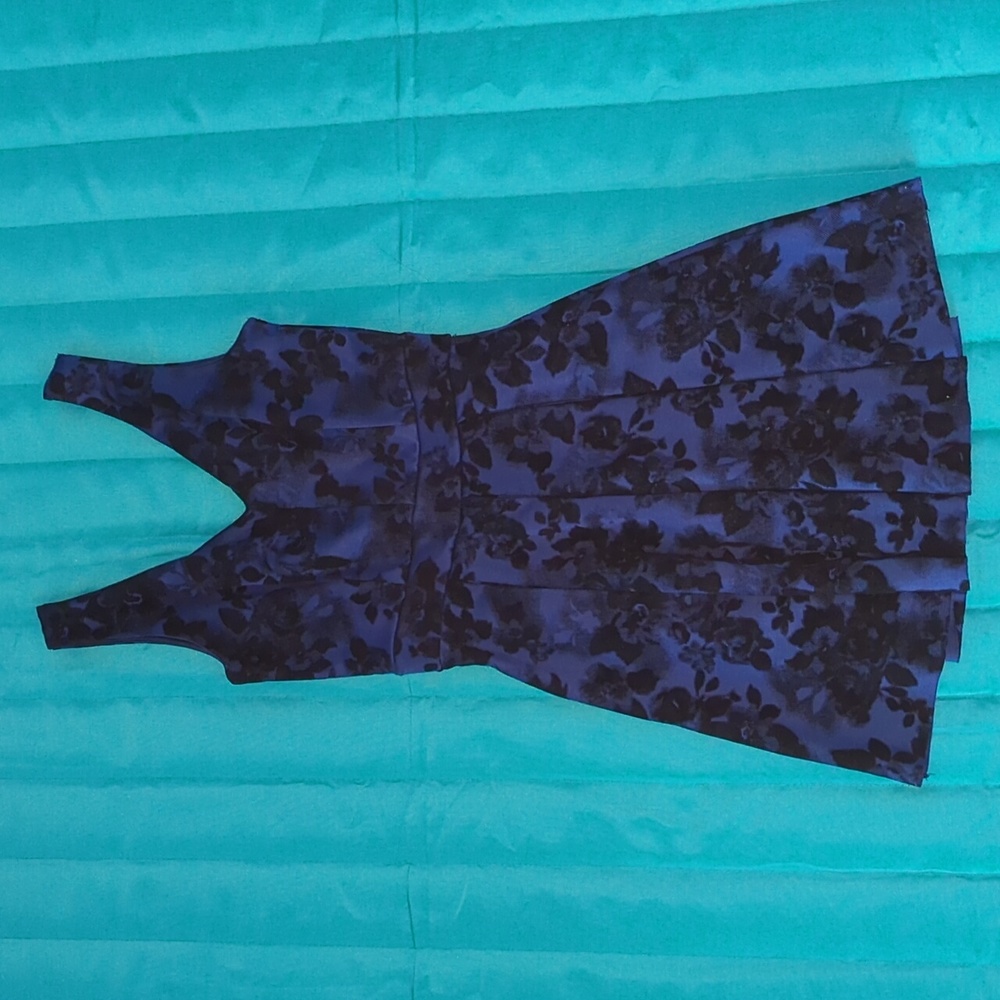 Blue Floral Sleeveless Short A-line Dress